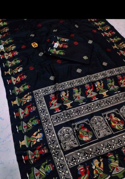 Black Pure Handloom Maheshwari Silk Cotton Saree From Bengal
