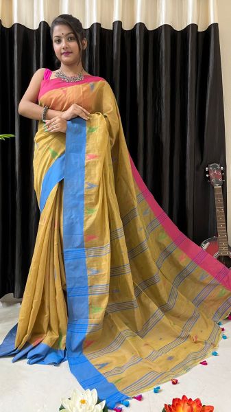 Beige Buti Design Pure Handloom Silk Cotton Saree