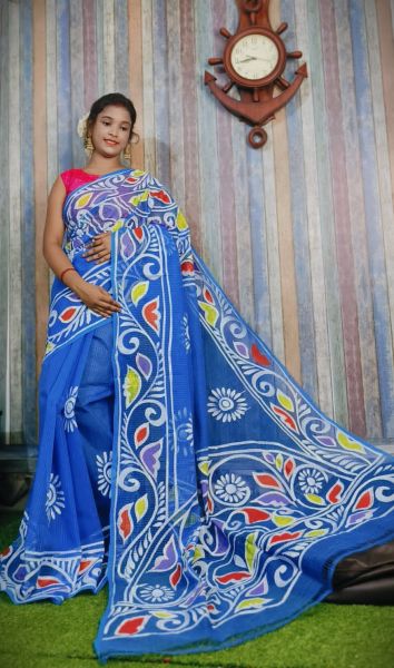 Light Blue Hand Printed Pure Handloom Resham Kota Saree