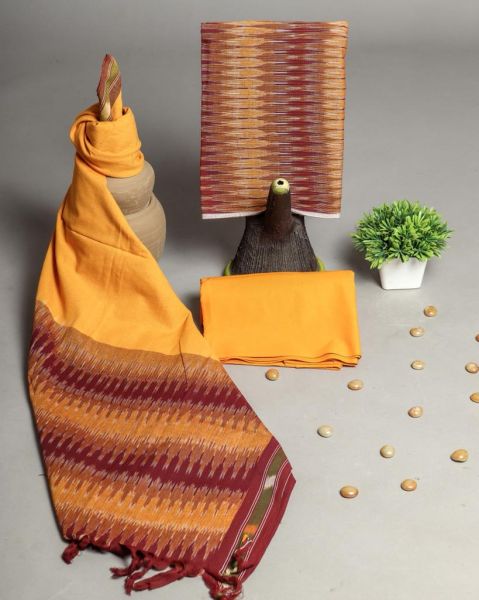 Yellow Maroon Hand Block Printed Cotton Suit And Pant And Kota Dupatta