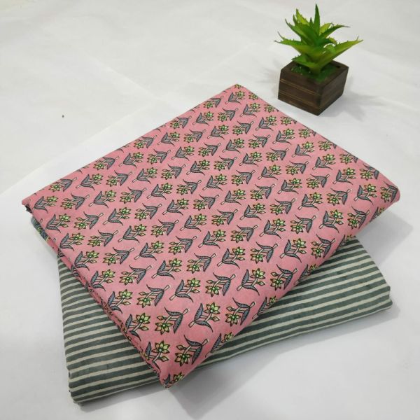 Pink White Black Hand Block Printed Cotton Kurti And Pant