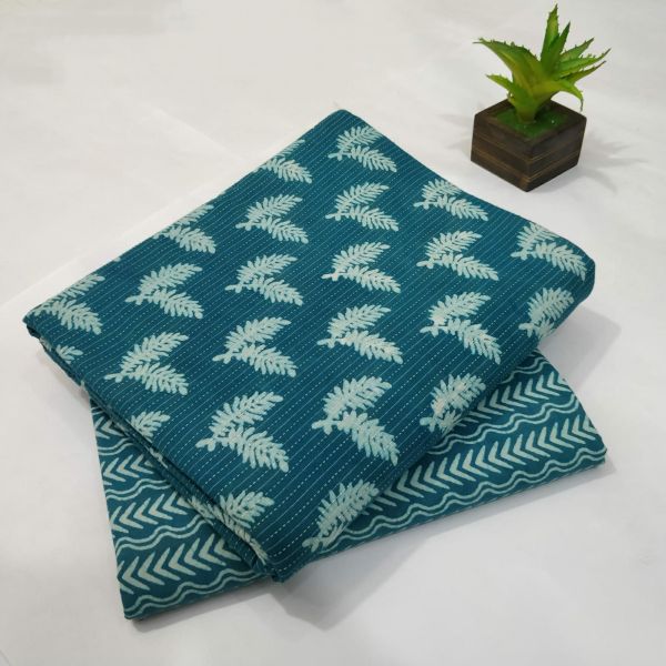 Sea Green Hand Block Printed Cotton Kurti And Pant