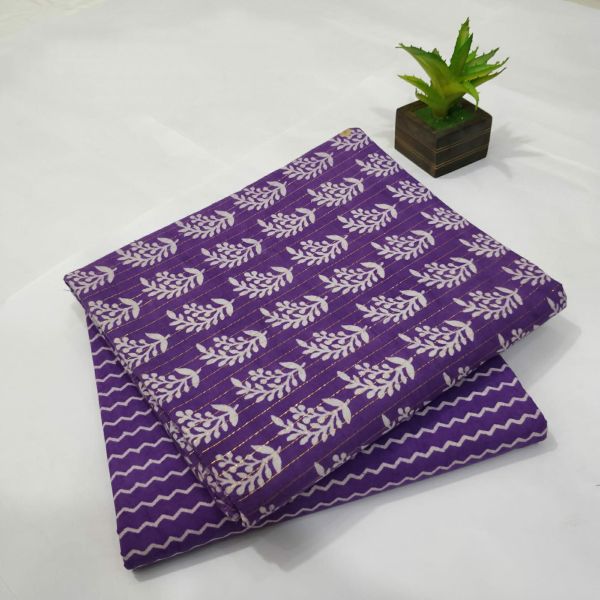 Purple Hand Block Printed Cotton Kurti And Pant