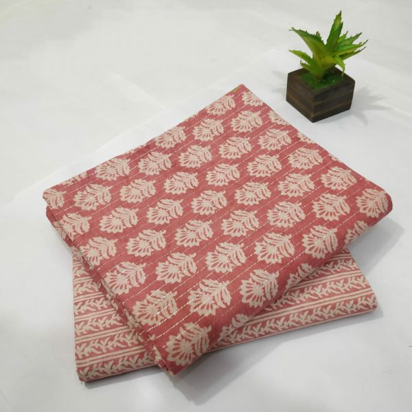 Peach White Hand Block Printed Cotton Kurti And Pant