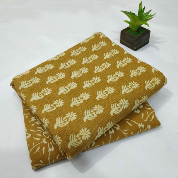 Mustard Yellow Hand Block Printed Cotton Kurti And Pant