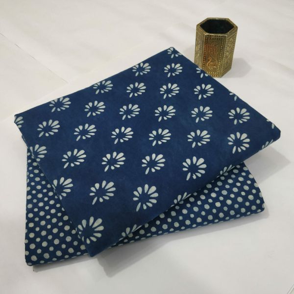 Blue White Hand Block Printed Cotton Kurti And Pant