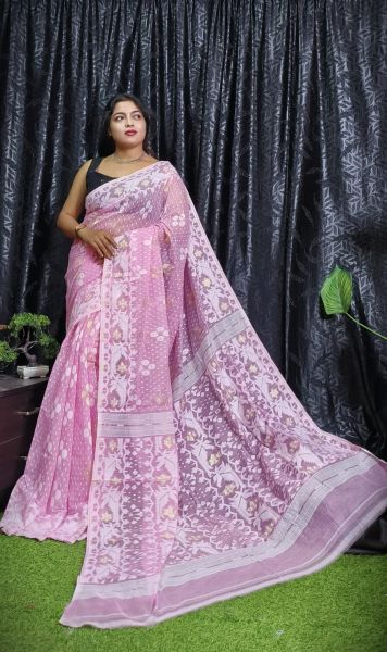 Baby Pink Butta Pure Handloom Dhakai Jamdani Saree