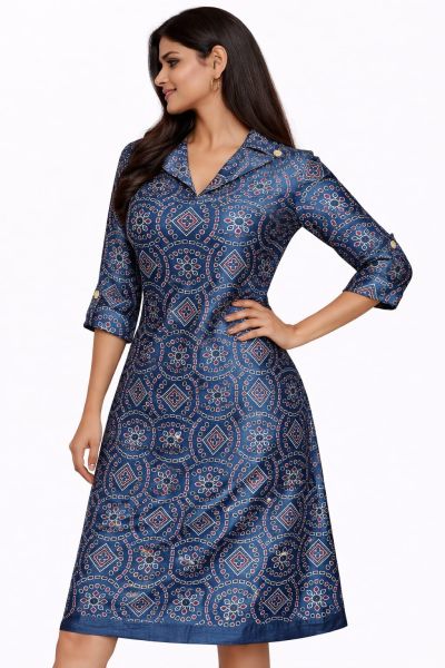 Blue Premium Bengal Modal Silk Kurti – Traditional Long Ethnic Kurta