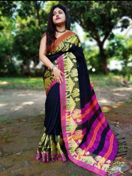 Black Mohua Cotton Saree From Bengal
