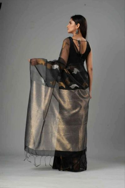Black Mango Maslin Silk Saree From Bengal