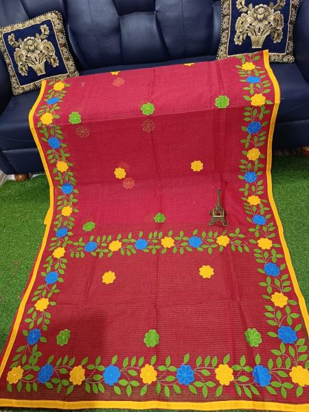 Magenta Flower Design Pure Handloom Resham Kota Saree