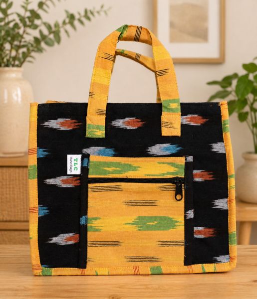 Yellow Shopping Bags with Double Handles | Cloth Grocery Tote Bag | Eco-Friendly, Washable & Foldable