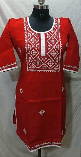 Red White Pure Handloom kurti From Bengal