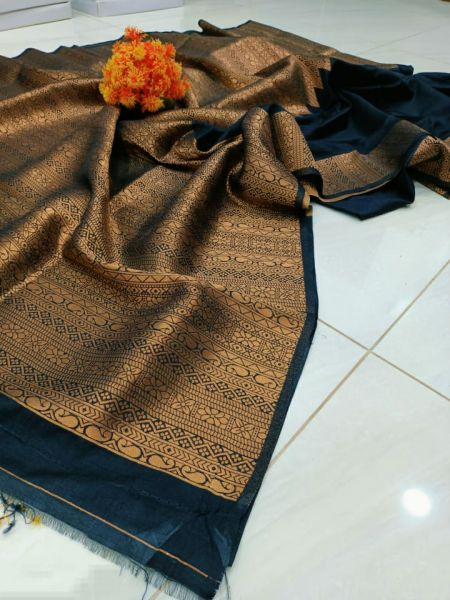 Black Mango Soft Silk Saree From Bengal