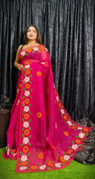 Pink Flower Design Pure Handloom Resham Kota Saree