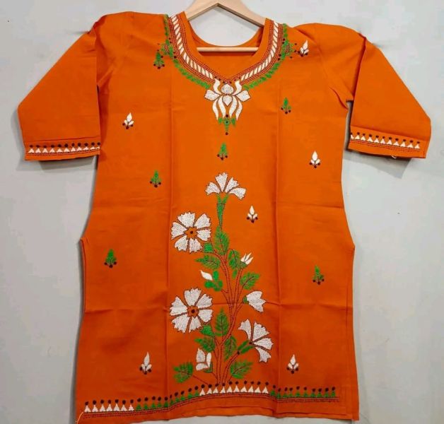 Orange Pure Handloom Cotton Tops From Bengal