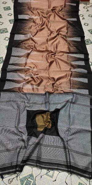 Black Brown Temple Handloom Cotton Saree From Bengal