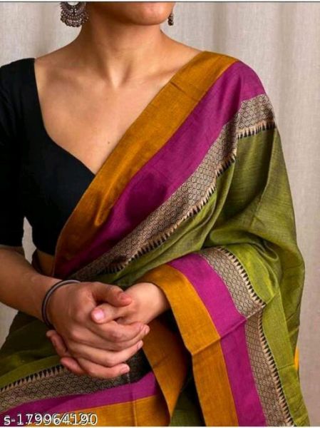 Mehandi Green Pure Handlooms Cotton Saree From Bengal