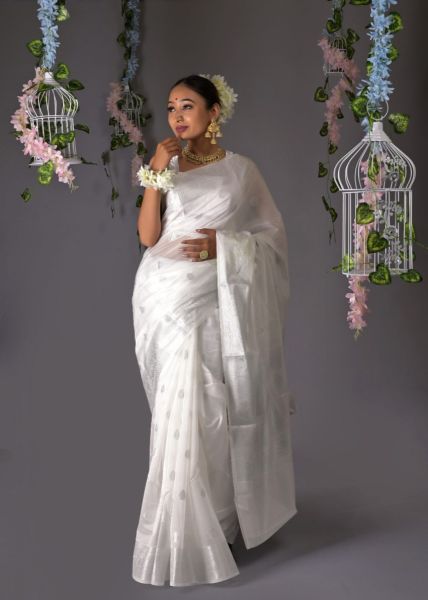 White Georgette Saree From Banaras