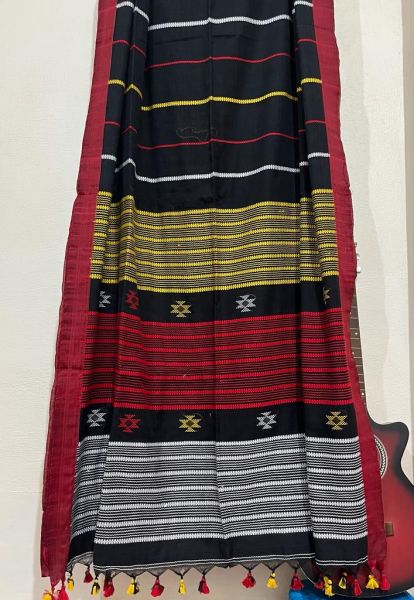 Black Pure Handloom Cotton Saree From Bengal