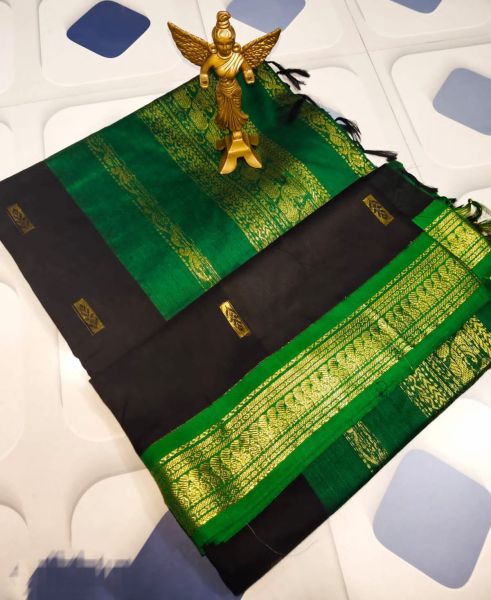 Black Green Butta Cotton Saree From Bengal