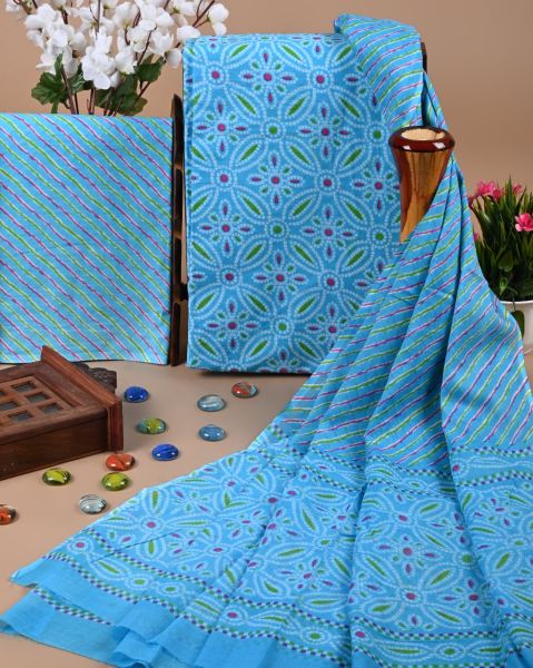 Blue Pure Handloom suit With Cotton Dupatta