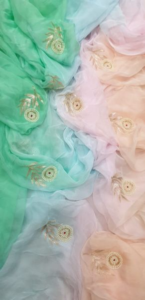 Sea Green Cream Butta Georgette Saree From Banarasi