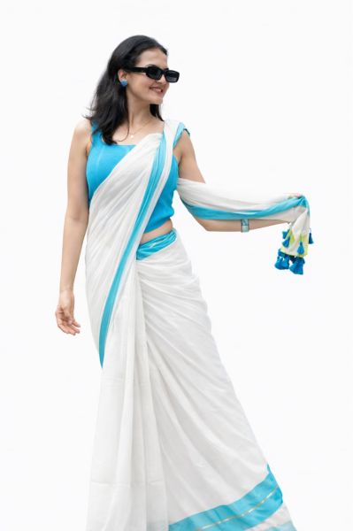 White Pure Handloom Mulmul Cotton Saree From Bengel