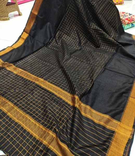 Black Mughal Design Silk Saree