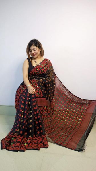 Black Butta Design Pure Handloom Dhakai Jamdani Saree