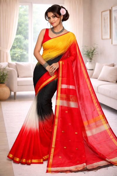 Red Black Yellow Ikkat Pure Handloom Silk Cotton From Bengal