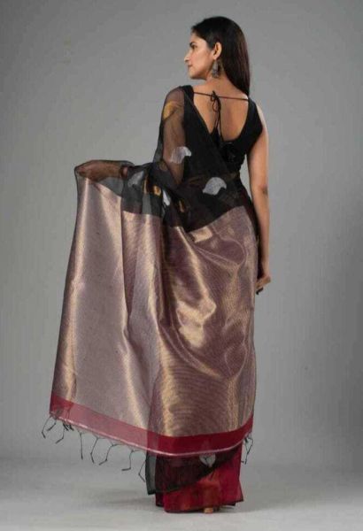 Black Matka Muslin Saree From Bengal