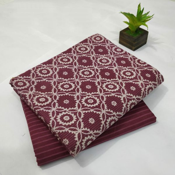 Maroon Hand Block Printed Cotton Kurti And Pant