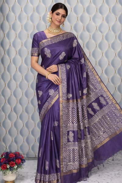 Burgundy Organic Pure Handloom Beautifully Crafted Katan silk Saree From Bhagalpur