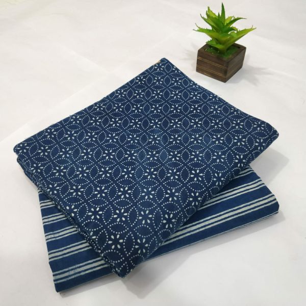 Navy Blue White Hand Block Printed Cotton Kurti And Pant