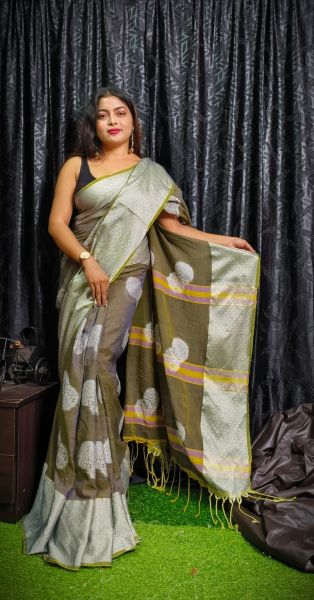 Black Chakra Design Pure Handloom Pure Cotton Saree