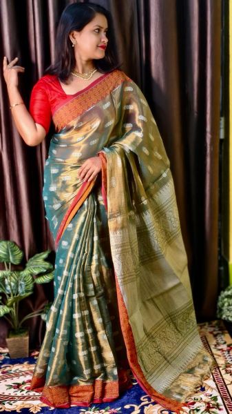 Metal Handloon Tissue Cotton Saree From Bengal