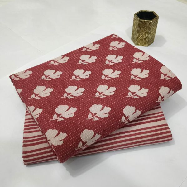 Maroon White Hand Block Printed Cotton Kurti And Pant