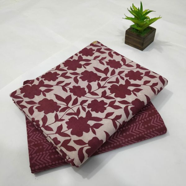 Maroon White Hand Block Printed Cotton Kurti And Pant