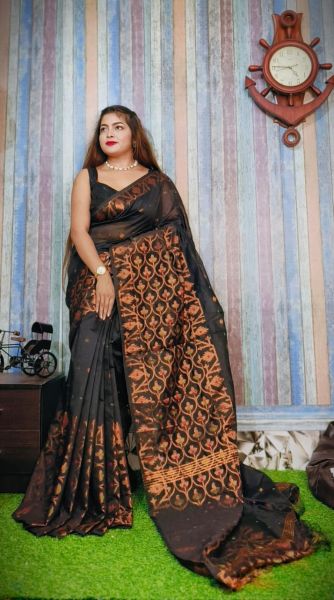 Black Buti Design Pure Handloom Silk Cotton Saree