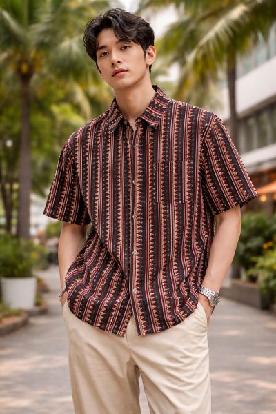 Red Santiniketan Pure Cotton Men Kurta