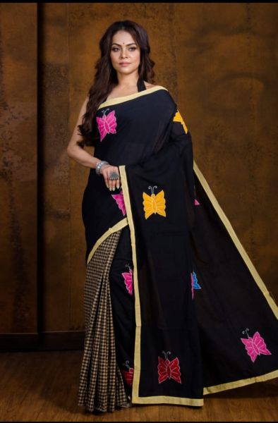 Black Butterfly Design Pure Handloom Pure Cotton Saree