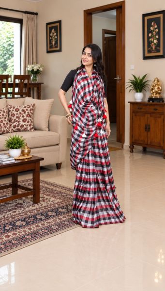 Multicolour Pure handloom Mulmul Cotton Saree From Bengal