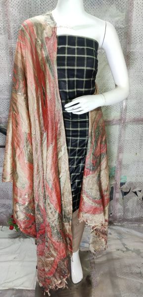 Black Katan Silk Suit Material With Multi Color Pure Silk Kela Resham Marble Print Dupatta
