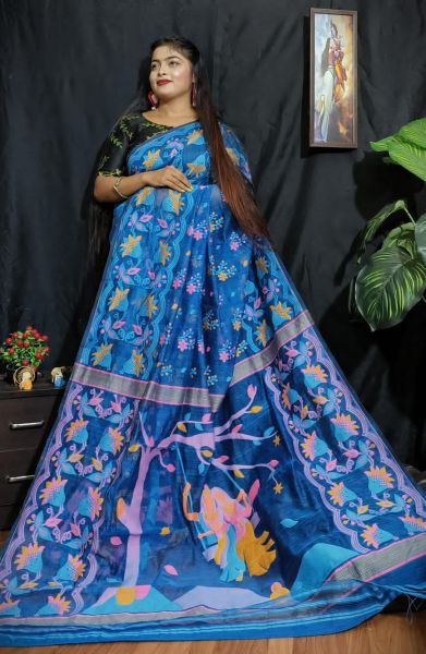 Persian Blue Dhakai Jamdani Saree From Bengal