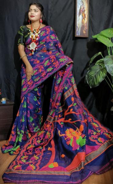 Cloud Burst Dhakai Jamdani Saree From Bengal