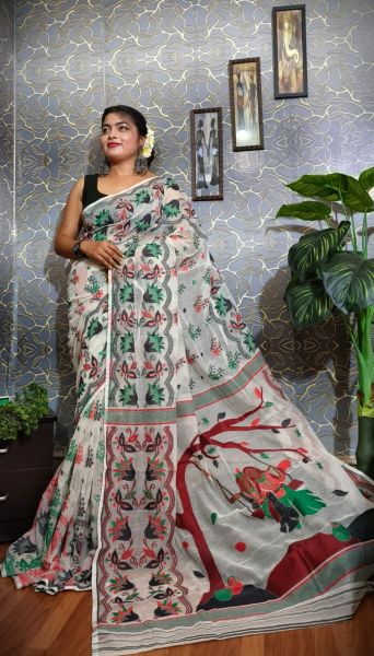 Off White Dhakai Jamdani Saree From Bengal