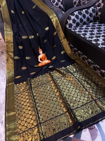 Black Flower Cotton Saree From Bengal