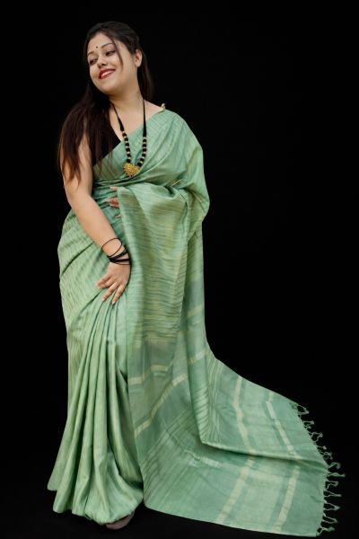 Women's Wear Mint Green Bapta Soft Silk Saree From Bengal
