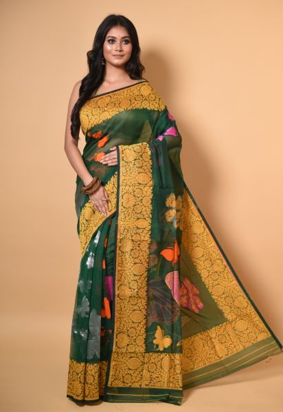 Green Butterfly Dhakai Jamdani Saree From Bengal